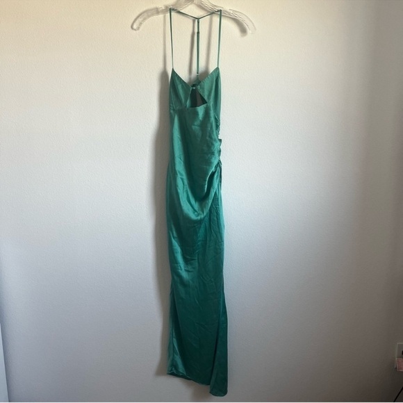 The Sei Cut Out Ruched Silk Midi Dress in Jade Size: 2 - Picture 3 of 16
